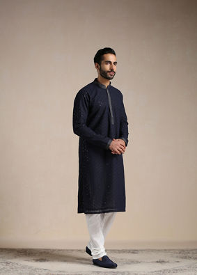 Midnight Blue Sequined Kurta Set image number 4